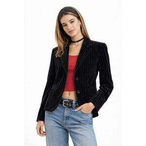 vintage 90s BONGO jacket blazer black velvet MEDIUM pinstripe mall chic retro